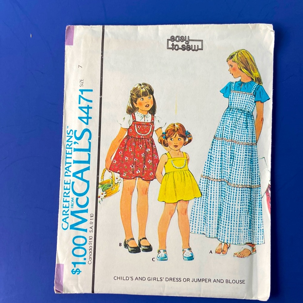 Vintage sewing pattern.Girls jumper or blouse. Size 7